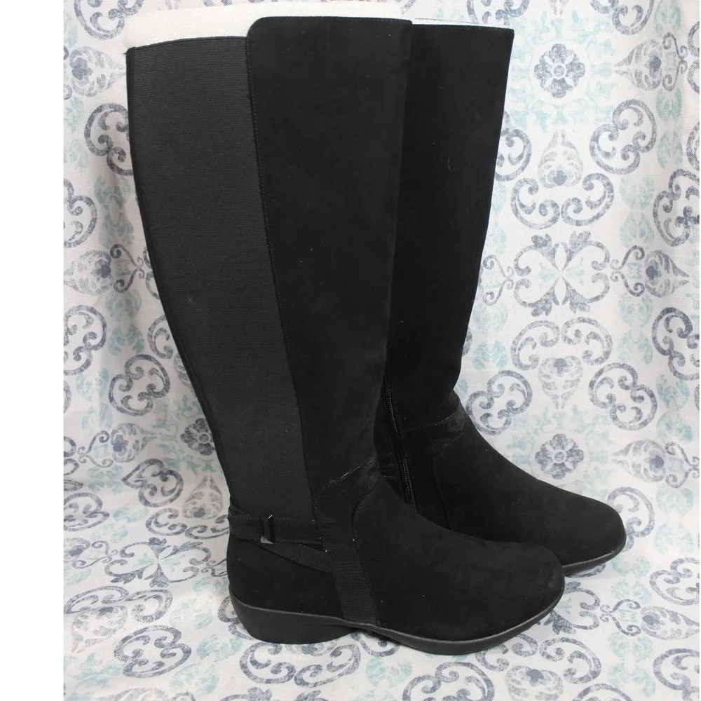 Karen Scott Black Suede Stretch Tall‎ Boots Knee High Casual Comfort Size 6